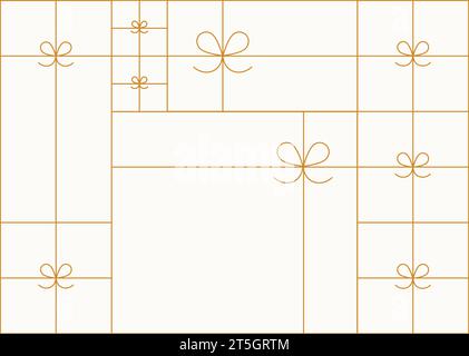 Art deco present box linear composition drawing on beige background Stock Vector
