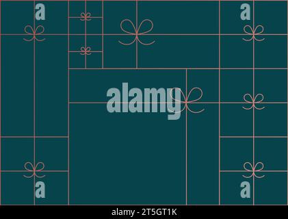 Art deco present box linear composition drawing on green blue background Stock Vector