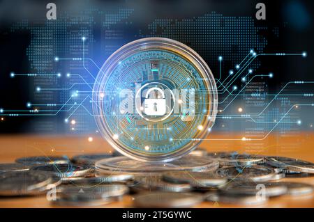 Cryptocurrency concept Safe to use, encrypted and prevents hacking, digital wallet Stock Photo