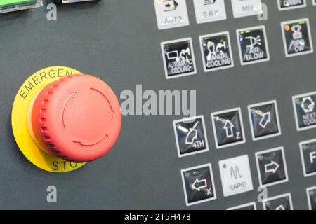 CNC remote at the machine. Programmable milling machine. Programmable machine with digital control. Milling industry. CNC technology. Industrial equip Stock Photo