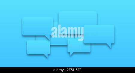 Set of speech bubbles icons. Blue speech bubbles on a blue background. Communication between people, a kind of active conversation. Balloons Communica Stock Vector
