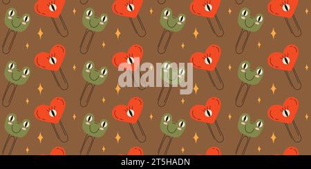 pattern with childrens paper clips paper clip frog Stock Vector