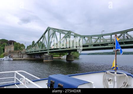 July 31 2023 - Potsdam, Berlin, Brandenburg in Germany: Glienicke Bridge used to connect West Berlin and East Germany on a cloudy day Stock Photo