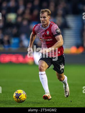 Southampton's James Bree in action during the Sky Bet Championship match at The Den, London. Picture date: Saturday November 4, 2023. Stock Photo