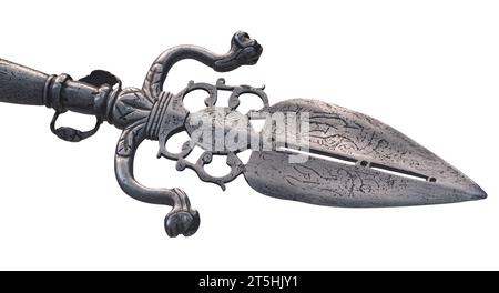 Detail Of A Medieval Ornate Spear Head, Isolated On A White Background Stock Photo