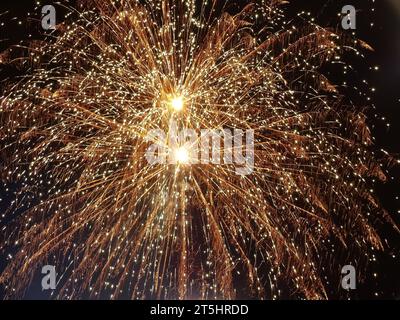 Fireworks in the sky. Fireworks show in Romania Stock Photo