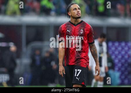 Noah Okafor of AC Milan looks on during 2023–24 Serie A football match between AC Milan and Udinese Calcio at San Siro Stadium. Final score; Udinese Calcio 1 : 0 AC Milan. Stock Photo