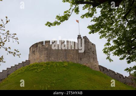 The original Norman 20 metre-high motte, surmounted by the 12th century shell keep, Arundel Castle, West Sussex, England, UK Stock Photo