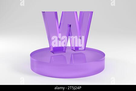 3d alphabet, letters shape made of purple glass on grey background, 3d render, letter W Funny design concept Stock Photo