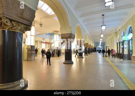 Moscow, Russia - Nov 1. 2023. Interior of historical part of the Yaroslavsky railway station Stock Photo