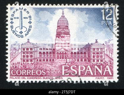 SPAIN - CIRCA 1981: stamp printed by Spain, shows Congress Palace, circa 1981 Stock Photo