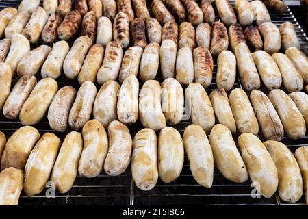 Gllied bananas, Talat Sao, street vendor at city center, shops, Vientiane, Laos, Southeast Asia, Asia Stock Photo