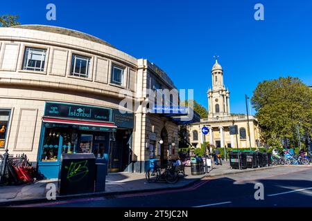 Great Portland Street Underground Station and Holy Trinity Church, Euston Road, London, England Stock Photo
