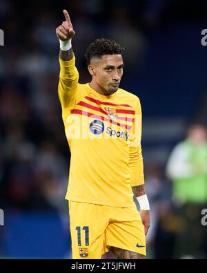 Raphael Dias Belloli 'Raphinha' of FC Barcelona looks on during the LaLiga EA Sports match between Real Sociedad and FC Barcelona at Estadio Reale Are Stock Photo