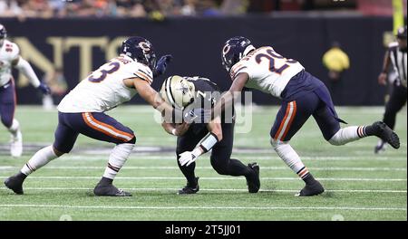 Chicago Bears cornerback Tyrique Stevenson (29) celebrates intercepting ...