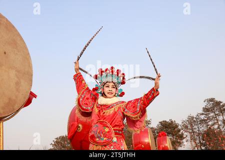 Tangshan City - February 20, 2018: Peking opera characters in the park, Tangshan City, Hebei, China Stock Photo