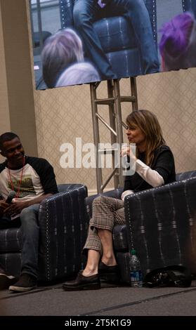 Providence, RI. Linda Hamilton discussed her career during a panel at Rhode Island Comic Con.. Nov. 4, 2023. Veronica Bruno / Alamy Live News Stock Photo