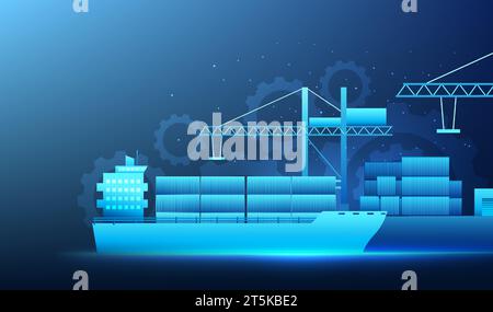 Transportation and logistics business technology Transportation of goods by ship By using technology and artificial intelligence to tell the location Stock Vector