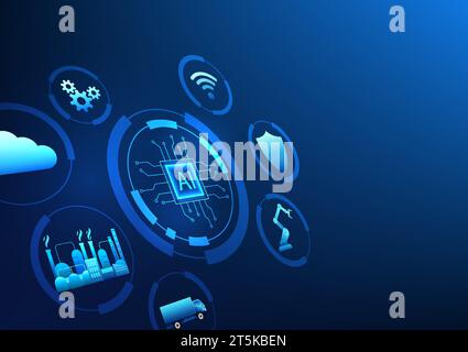 Industry 4.0 technology transforms industries to be fully automated by using technology and artificial intelligence to manage production, transportati Stock Vector