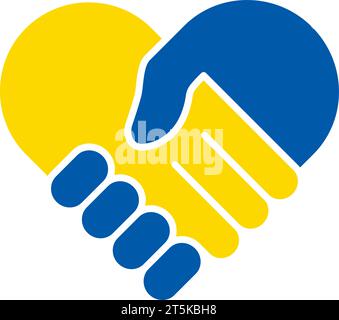 Flat icon of handshake of two hands in the colors of the Ukrainian flag Stock Vector
