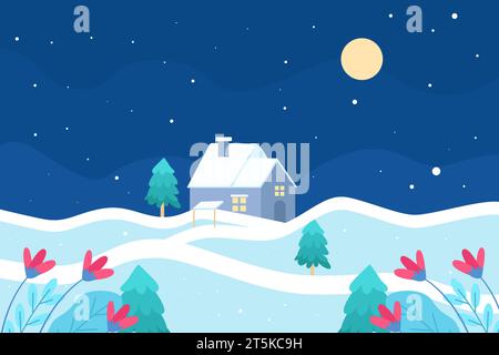 flat design winter landscape background illustration Stock Vector