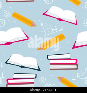 Maths graphics, pencils and books seamless pattern Stock Vector