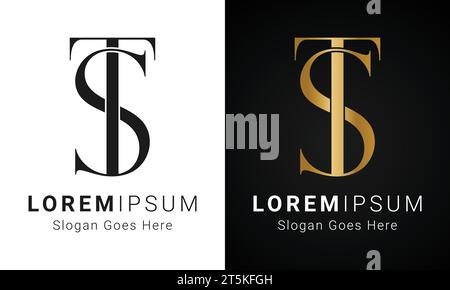 Luxury Initial ST or TS Monogram Text Letter Logo Design Stock Vector