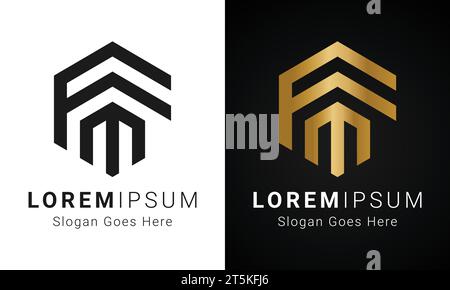 Luxury Initial MF or FM Monogram Text Letter Logo Design Stock Vector