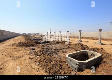 Reinforced concrete prefabrication on construction site Stock Photo