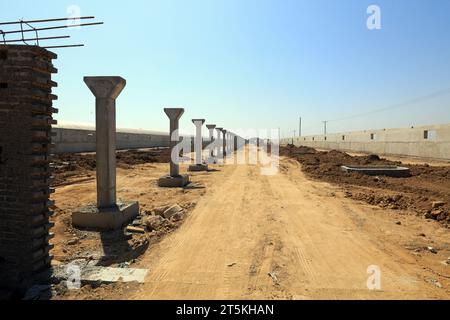 Reinforced concrete prefabrication on construction site Stock Photo