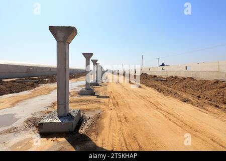 Reinforced concrete prefabrication on construction site Stock Photo
