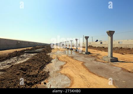 Reinforced concrete prefabrication on construction site Stock Photo
