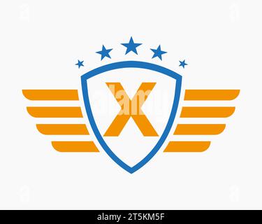 Initial Wing Logo On Letter X For Transportation Logo With Star Symbol Stock Vector