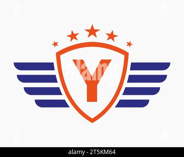 Initial Wing Logo On Letter Y For Transportation Logo With Star Symbol Stock Vector