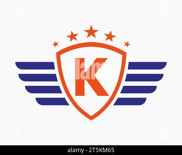 Initial Wing Logo On Letter K For Transportation Logo With Star Symbol Stock Vector