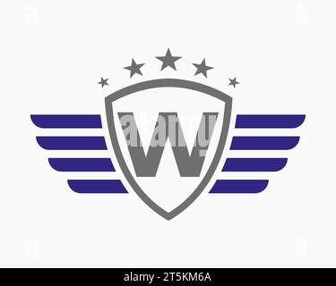 Initial Wing Logo On Letter W For Transportation Logo With Star Symbol Stock Vector