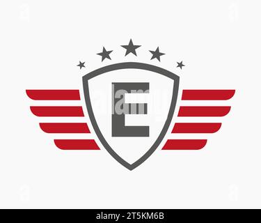 Initial Wing Logo On Letter E For Transportation Logo With Star Symbol Stock Vector