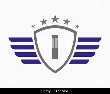 Initial Wing Logo On Letter I For Transportation Logo With Star Symbol Stock Vector
