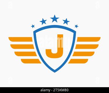 Initial Wing Logo On Letter J For Transportation Logo With Star Symbol Stock Vector