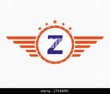 Initial Wing Logo On Letter Z For Transportation Logo With Star And Speed Symbol Stock Vector
