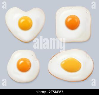 Eggs cook realistic icon set fried hard boiled raw eggs in hand and in ...
