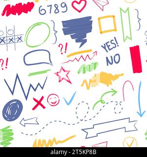 Doodle pattern. hand drawn colored lines arrows. Vector doodles seamless background Stock Vector