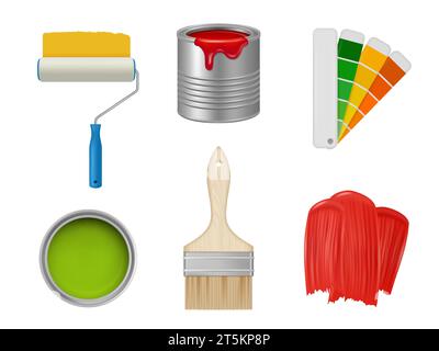 Paint tools. Production items for artists brushes rollers decent vector templates in realistic style Stock Vector