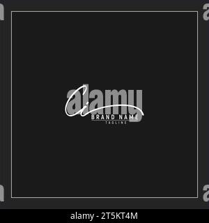 luxury initial CI logo initials signature handwriting monogram isolated on black background Stock Vector