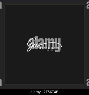 luxury initial GU logo initials signature handwriting monogram isolated on black background Stock Vector