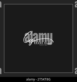 luxury initial CY logo initials signature handwriting monogram isolated on black background Stock Vector