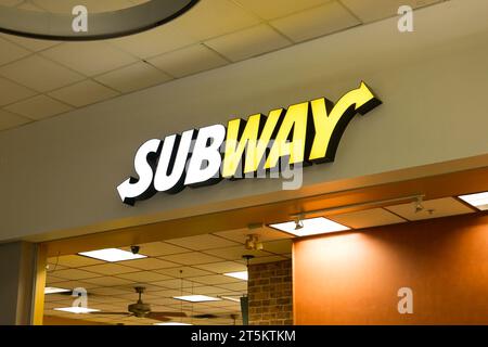 A Subway logo on the wall Stock Photo