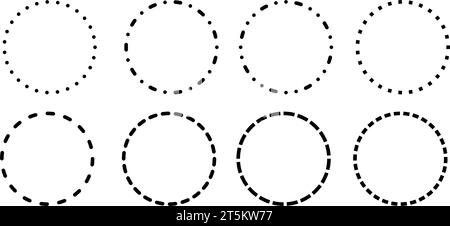 Dashed and dotted circle icon. Black and white broken rings. Dotted round lines. Abstract monochrome graphic. Dashed cut circle line. Vector Stock Vector
