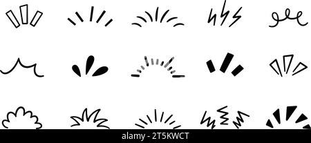 Doodle manga comic expression elements. Hand drawn shine sunburst ray ...