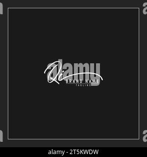 luxury initial QI logo initials signature handwriting monogram isolated on black background Stock Vector